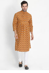 Men's Blended Cotton Kurta In Orange