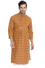 Men's Blended Cotton Kurta In Orange