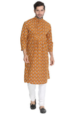 Men's Blended Cotton Kurta Set In Orange