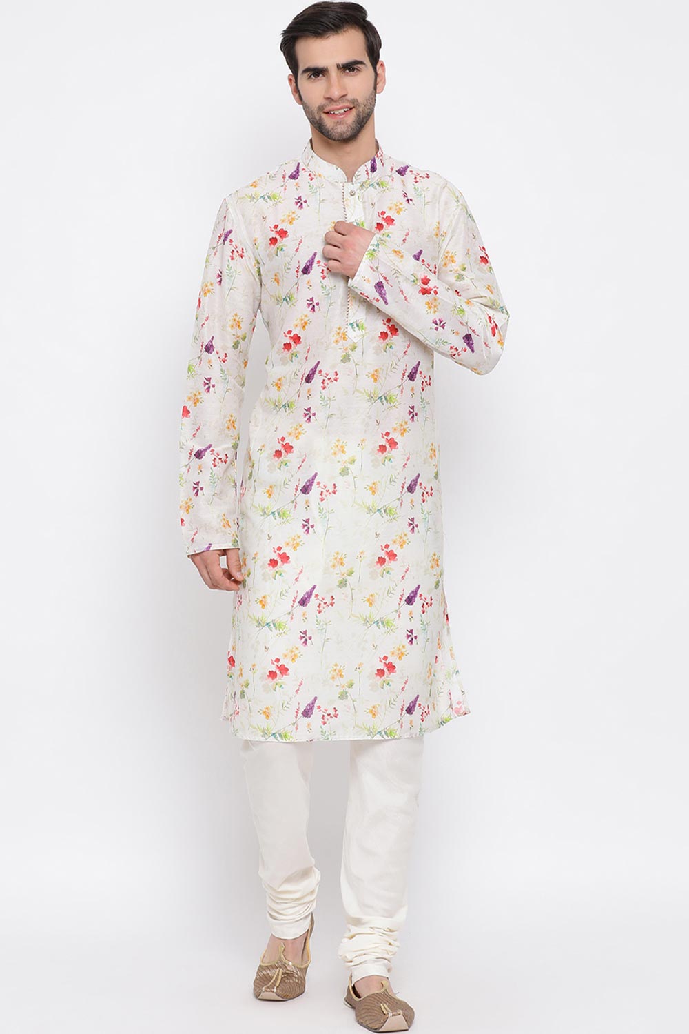 Cream Long Kurta Pyjama Set