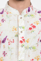 Floral Printed Cream Kurta Pyjama Set for Casual Wear