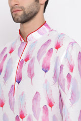 Blended Cotton Abstract Printed Kurta Pyjama Set in Pink - Zoom