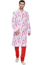 Blended Cotton Abstract Printed Kurta Pyjama Set in Pink