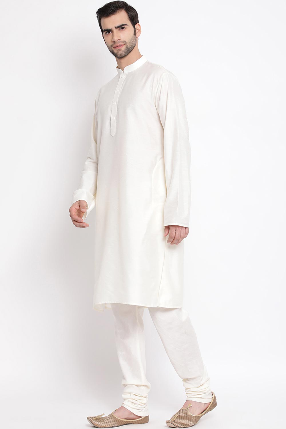 Long Viscose Cream Kurta Pyjama Set