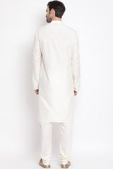 Solid Cream Kurta Pyjama Set for Casual Wear