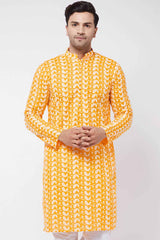 Buy Men's Pure Cotton Paisley Embroidery Kurta in Orange