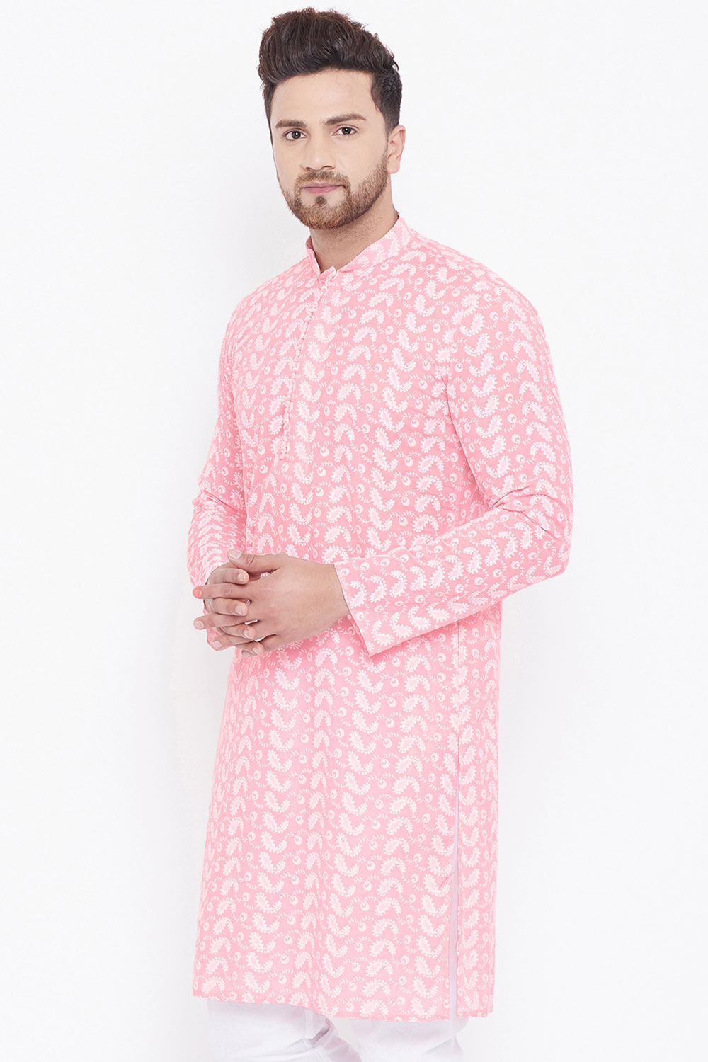 Long Embroidered Kurta in Pink
