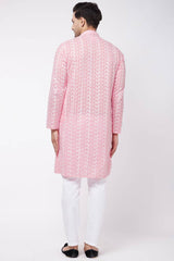 Buy Men's Pure Cotton Embroidered Kurta Set in Pink - Back