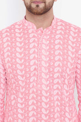 Embroidered Pink Kurta Pyjama Set for Casual Wear