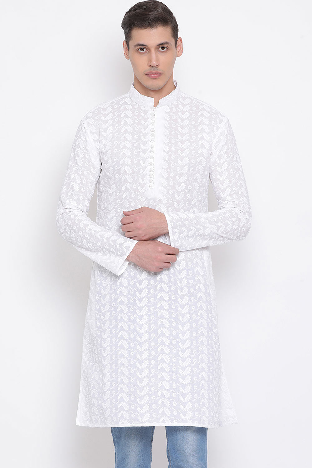 White Pure Cotton Kurta for Men's