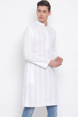 Long Embroidered Kurta in White