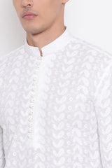 Embroidered White Kurta for Festive Wear