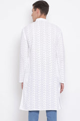 Trendy Long Pure Cotton White Kurta