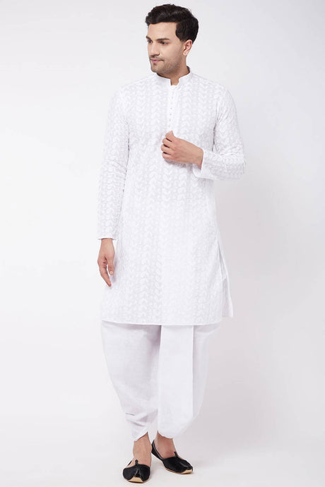 Buy Men's Pure Cotton Embroidered Kurta Set in White