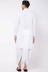 Buy Men's Pure Cotton Embroidered Kurta Set in White - Back