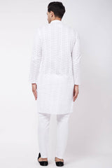 Buy Men's Pure Cotton Embroidered Kurta Set in White - Back