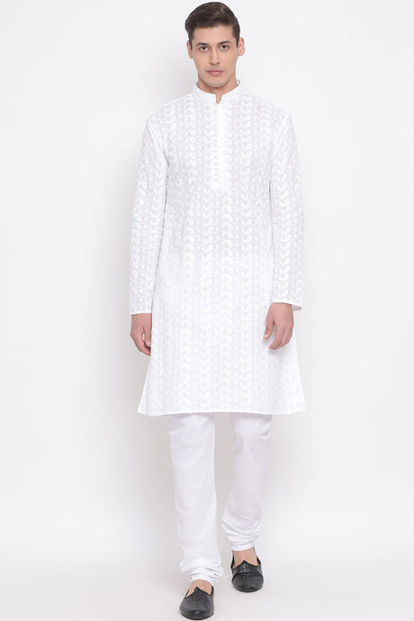 White Long Kurta Pyjama Set