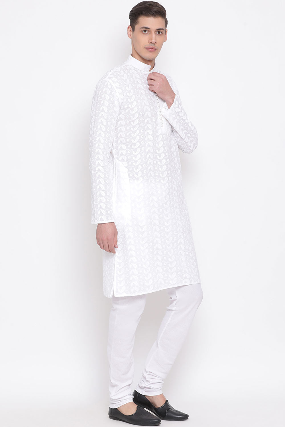 Long Pure Cotton White Kurta Pyjama Set