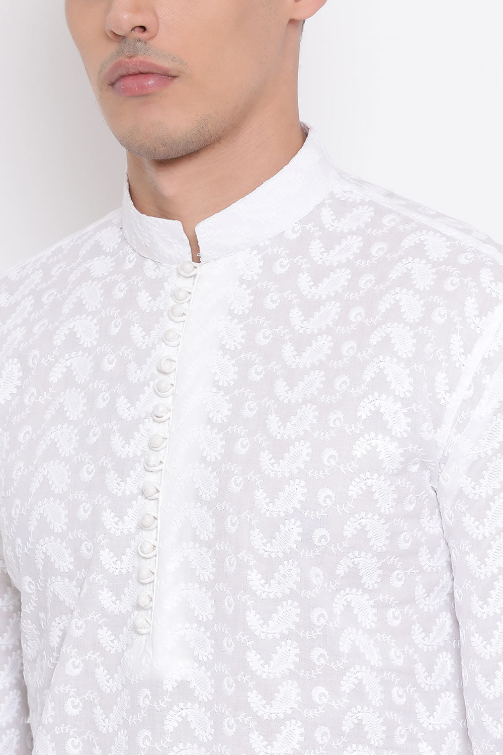 Embroidered White Kurta Pyjama Set for Casual Wear