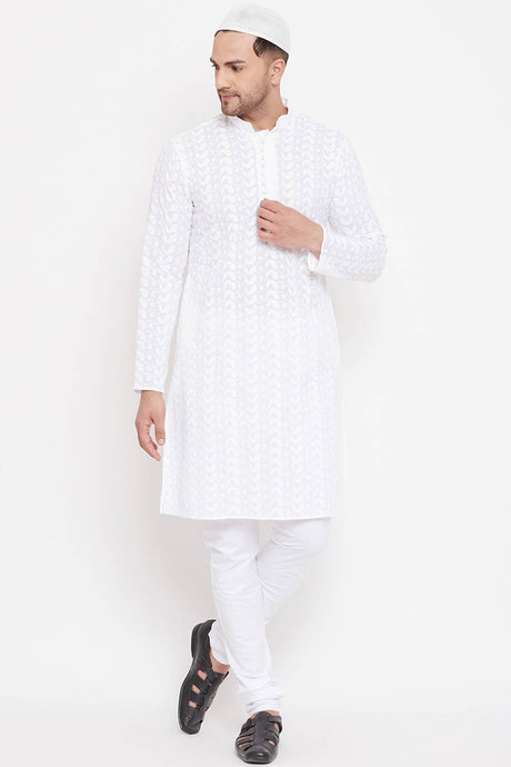 Buy Men's Pure Cotton Embroidered Kurta Set in White