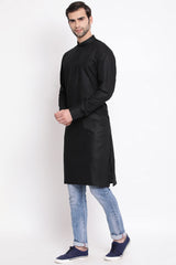 Black Blended Cotton Kurta for Men's