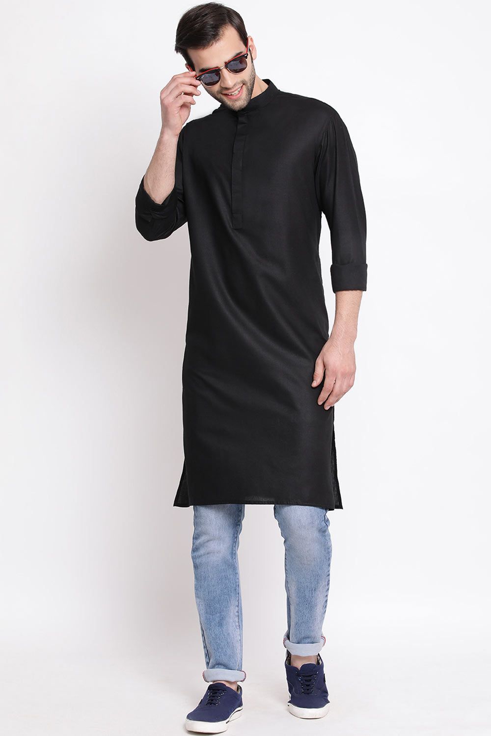 Pathani Festive Cotton Black Kurta