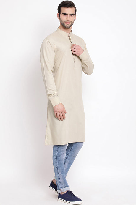 Beige Blended Cotton Kurta for Men's