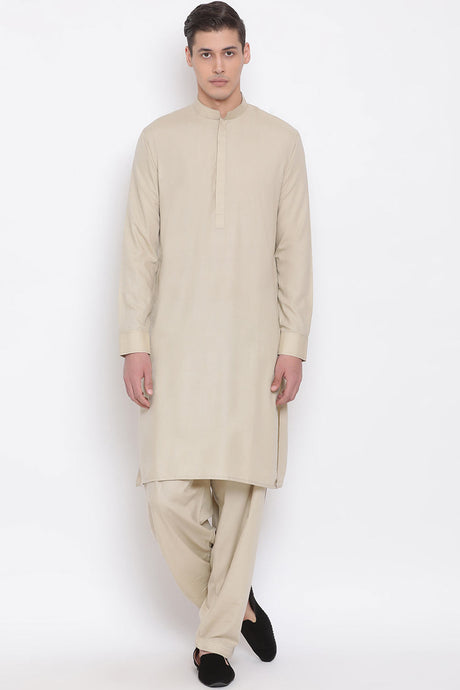 Buy Men's Blended Cotton Solid Kurta and Patiala Set in Green