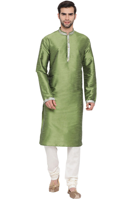 Buy Cotton Silk Solid Kurta Pyjama Set in Green