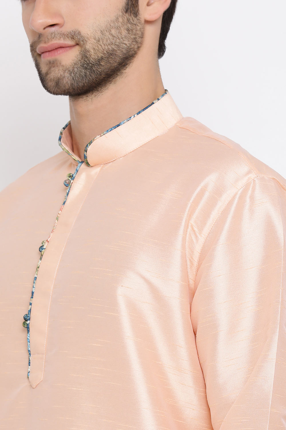 Solid Peach Kurta Pyjama Set for Casual Wear