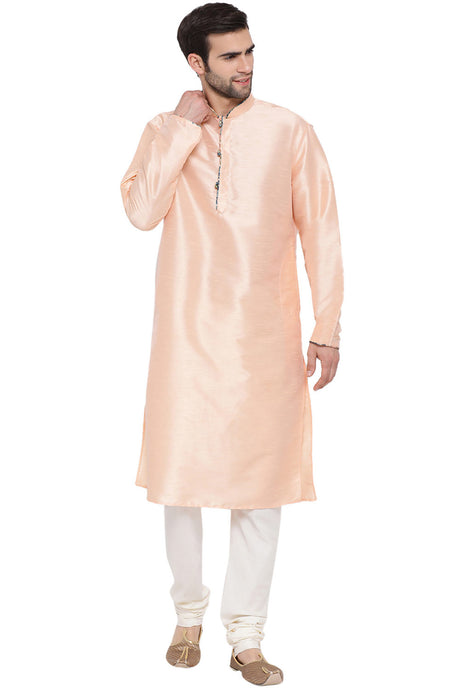 Buy Cotton Silk Solid Kurta Pyjama Set in Peach