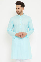 Buy Men's blended Cotton Solid Kurta in Aqua