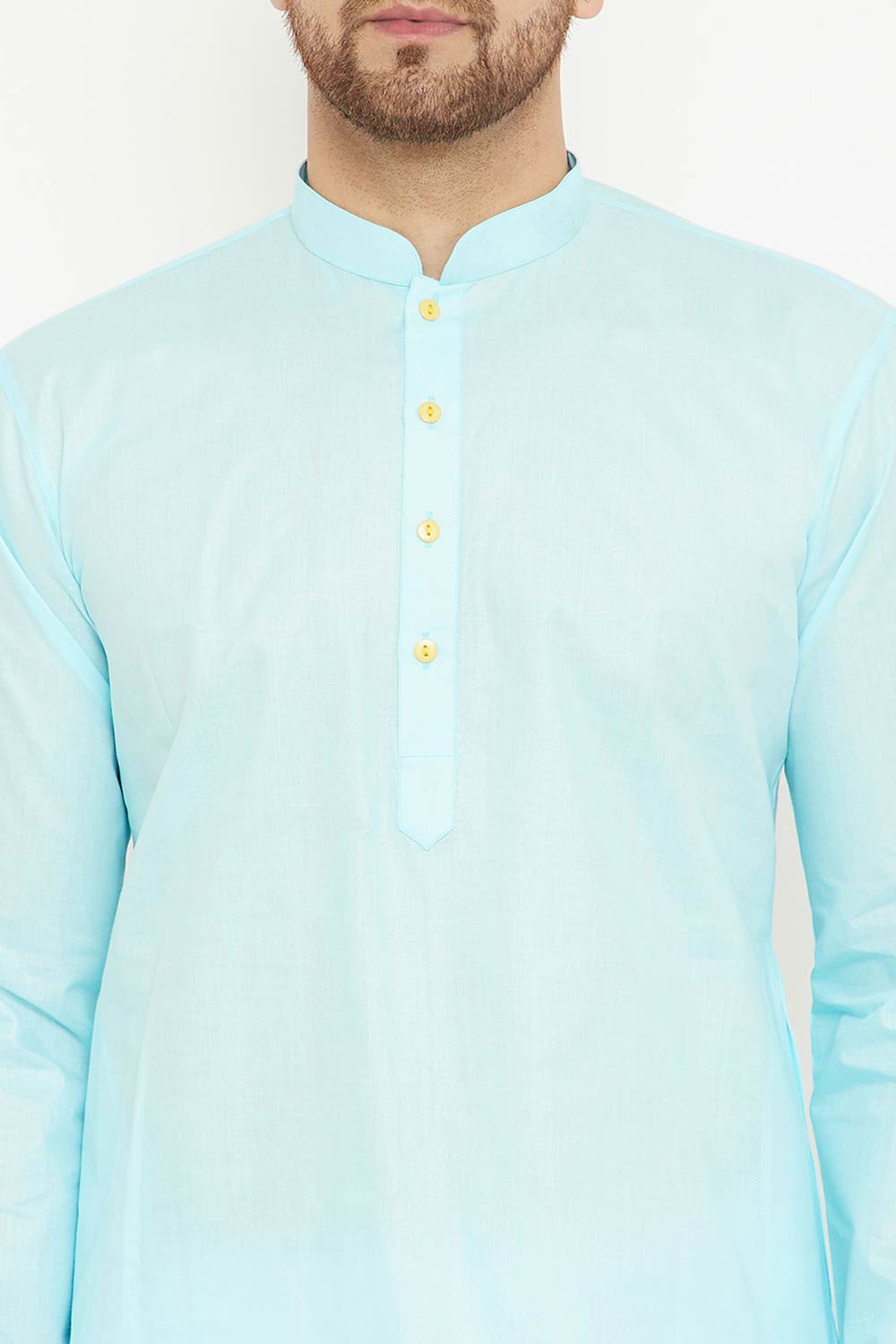 Buy Men's blended Cotton Solid Kurta in Aqua - Online