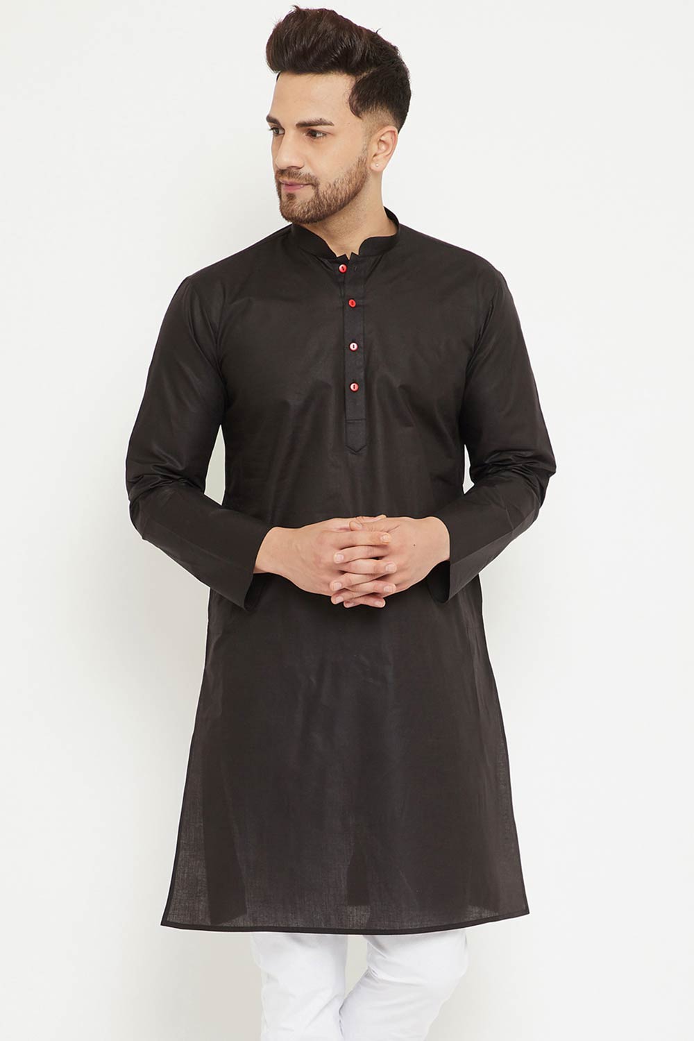 Buy Men's blended Cotton Solid Kurta in Black