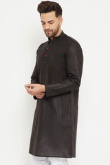 Buy Men's blended Cotton Solid Kurta in Black - Front