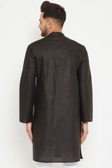 Buy Men's blended Cotton Solid Kurta in Black - Side