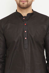 Buy Men's blended Cotton Solid Kurta in Black - Online