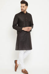 Buy Men's blended Cotton Solid Kurta Set in Black - Front