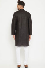 Buy Men's blended Cotton Solid Kurta Set in Black - Back