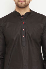 Buy Men's blended Cotton Solid Kurta Set in Black - Online