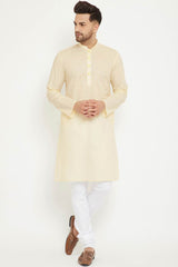 Buy Men's blended Cotton Solid Kurta Set in Cream