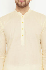 Buy Men's blended Cotton Solid Kurta Set in Cream - Online