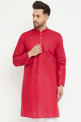 Buy Men's blended Cotton Solid Kurta in Red