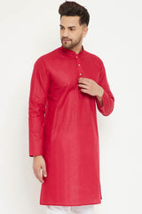 Buy Men's blended Cotton Solid Kurta in Red - Back