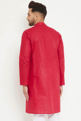 Buy Men's blended Cotton Solid Kurta in Red - Side