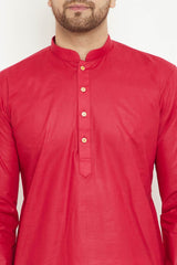 Buy Men's blended Cotton Solid Kurta in Red - Online