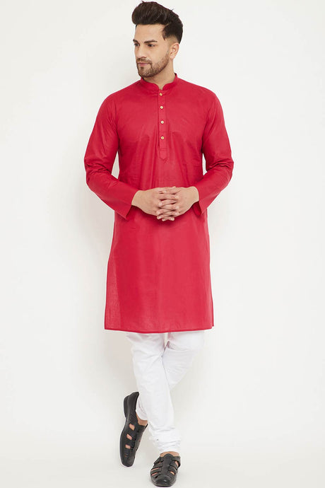 Buy Men's blended Cotton Solid Kurta Set in Maroon