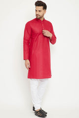 Buy Men's blended Cotton Solid Kurta Set in Maroon - Front