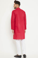 Buy Men's blended Cotton Solid Kurta Set in Maroon - Back