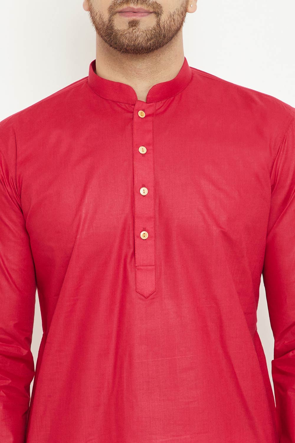 Buy Men's blended Cotton Solid Kurta Set in Maroon - Online